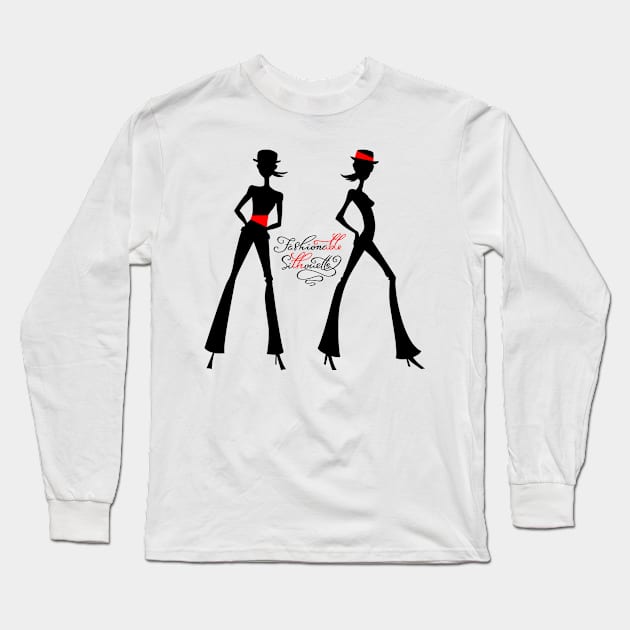 Black silhouette of fashion girls Long Sleeve T-Shirt by kavalenkava